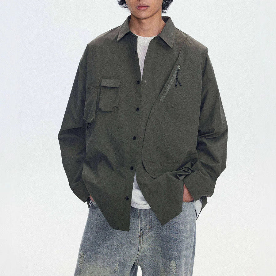 S0296 Japanese retro design work shirt men's loose casual long-sleeved shirt functional jacket