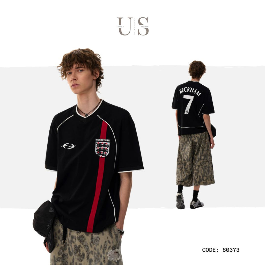 S0373 American Retro Street Football Clothes Jersey Loose Short-sleeved T-shirt Top Cool Solona