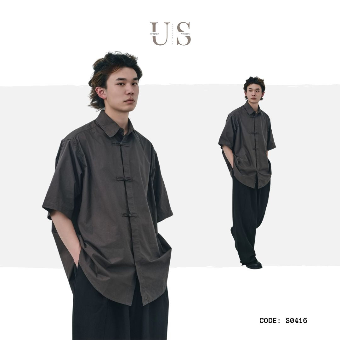 S0416 New Chinese Style Retro Style Button-Down Short-Sleeve Shirt
