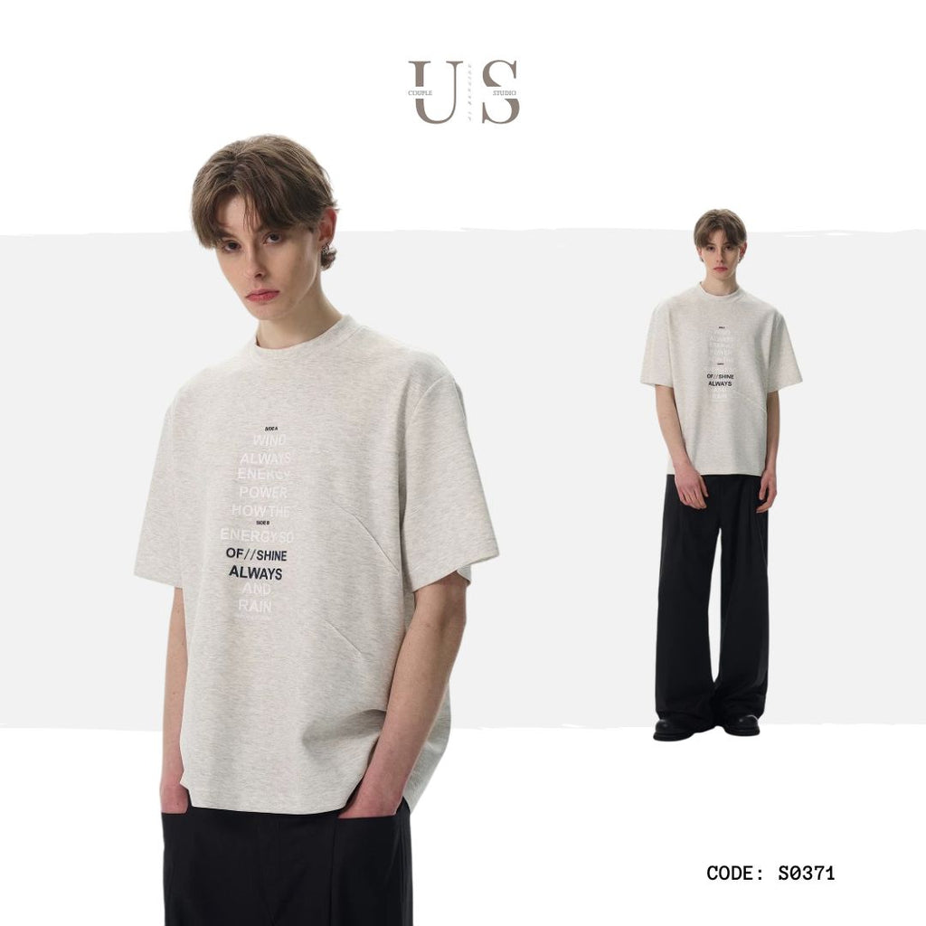 S0371 America Style 250g Air Layer Base Printed Letter Crewneck Casual Short Sleeve T-Shirt