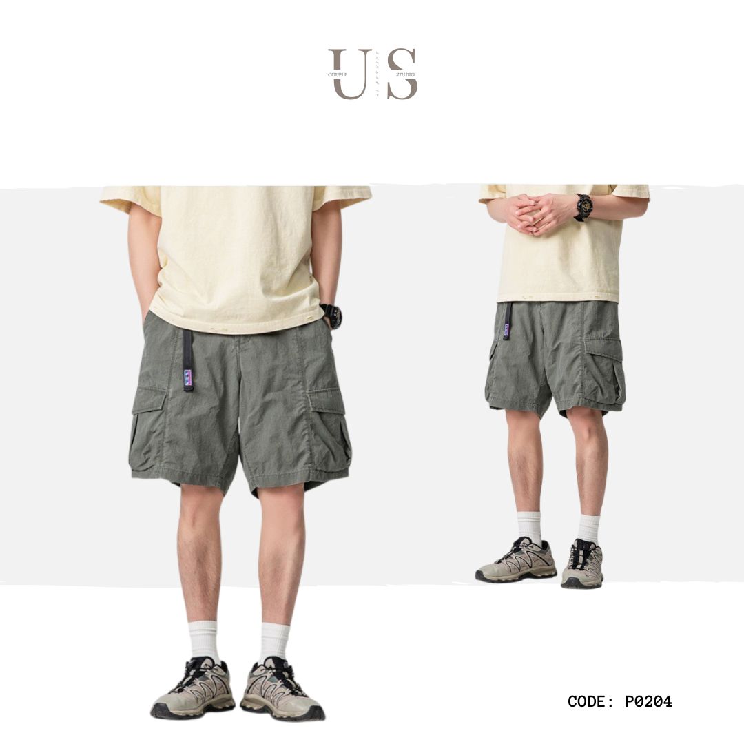 P0204 Japanese-style outdoor functional quick-drying retro multi-pocket cargo shorts