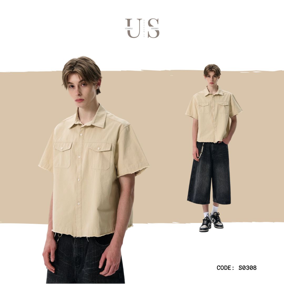 S0308 American cleanfit short wide boxy version workwear pocket shirt