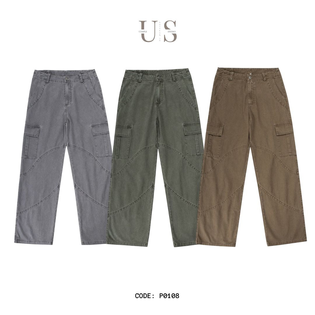 P0108 American retro washed distressed pocket straight casual Cargo Pants