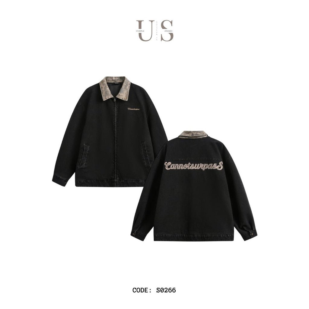 S0266 American retro heavy washed black Detroit jacket