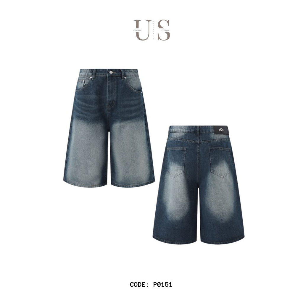 P0151 American Retro Washed Loose Casual Mid-Length Denim Pants