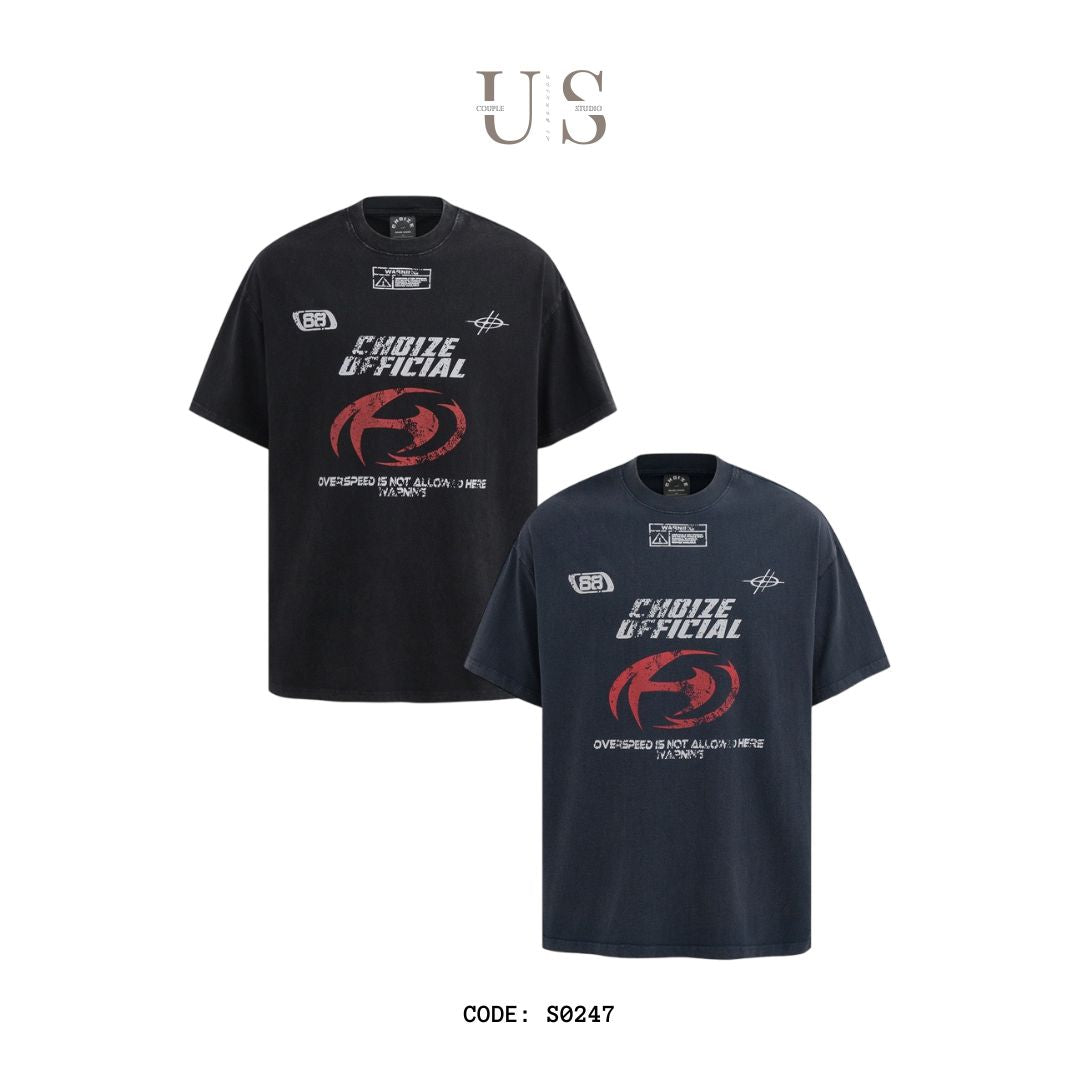 S0247 American retro washed distressed short-sleeved T-shirt