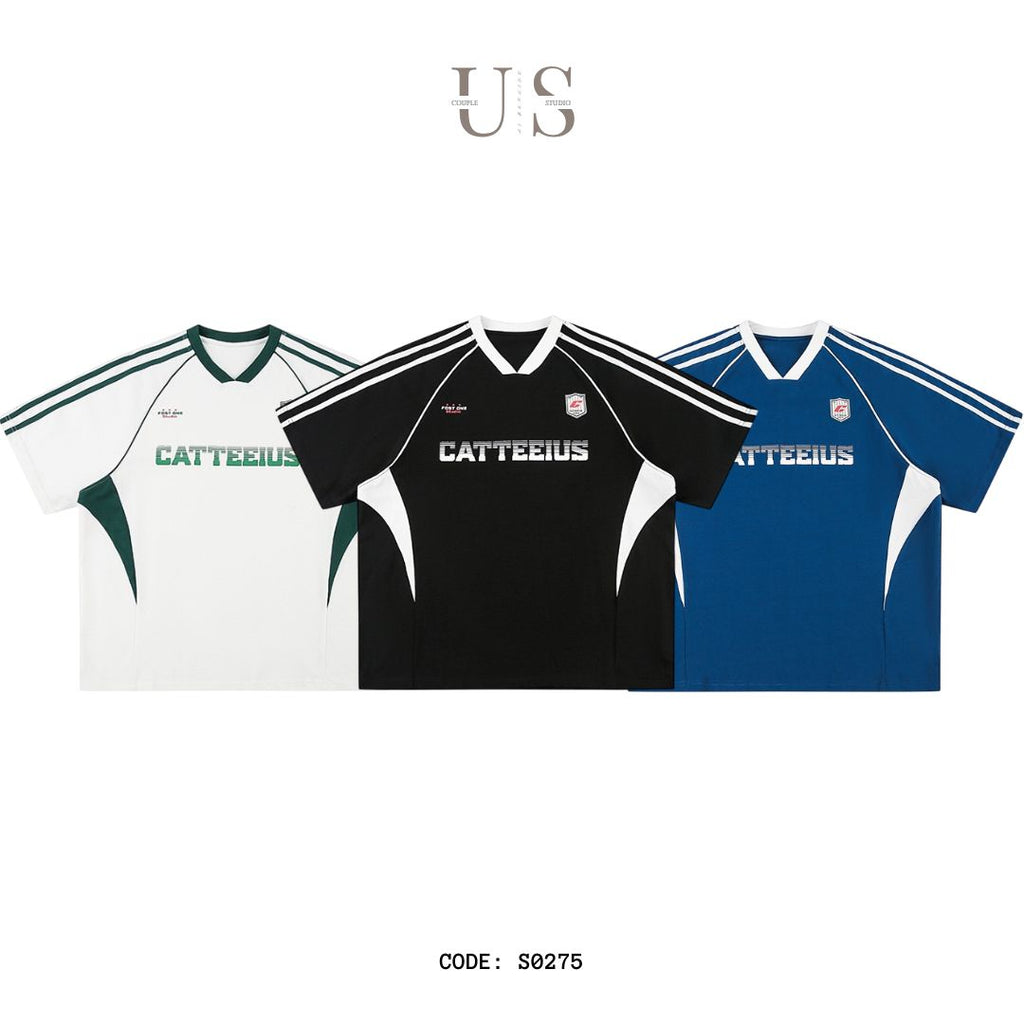 S0275 New American Retro Stripe Raglan Printed Short Sleeve T-shirt