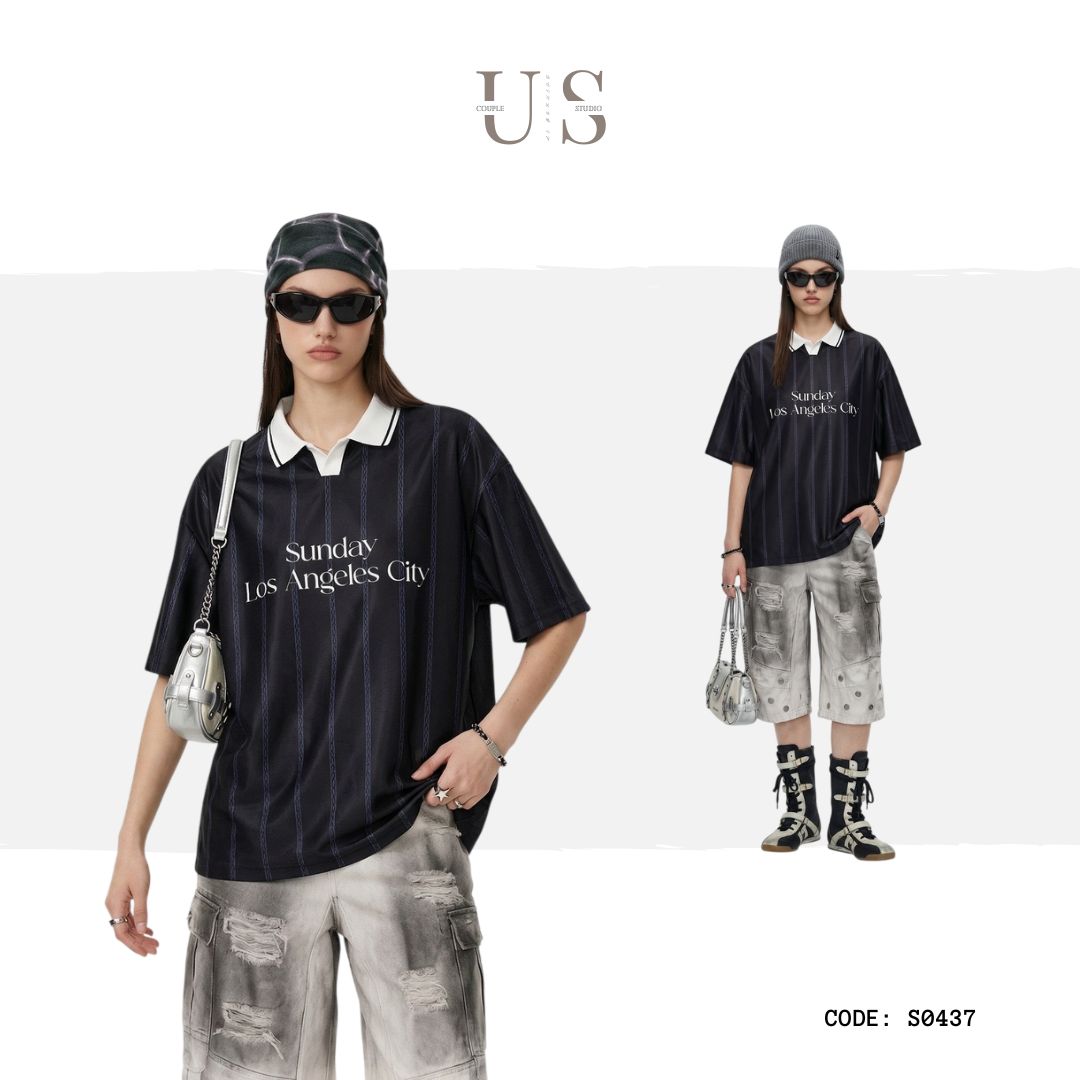 S0437 AAmerican Retro Acetate Striped Collared Short-Sleeve Polo Shirt