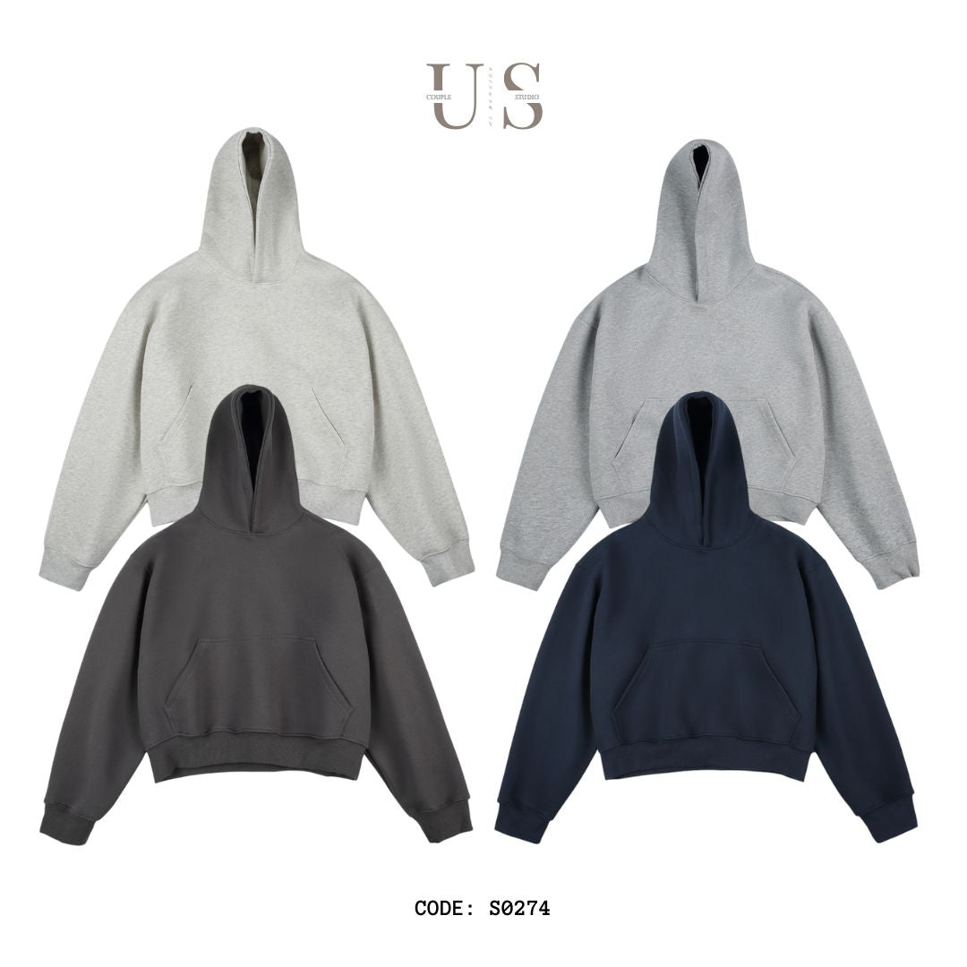 S0274 500G heavyweight American high street cleanfit short profile hooded sweatshirt