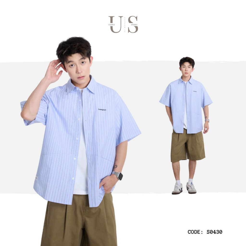 S0430 Japanese-style striped embroidered letter short-sleeved T-shirt