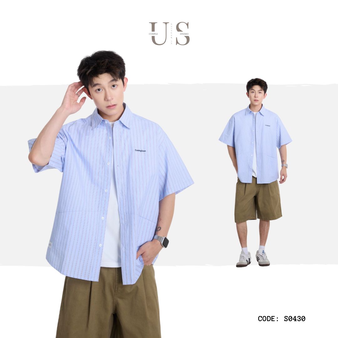 S0430 Japanese-style striped embroidered letter short-sleeved T-shirt
