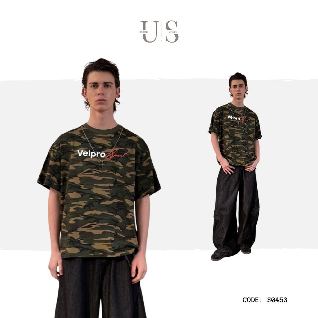 S0453 American-style camouflage letter design loose short-sleeved T-shirt