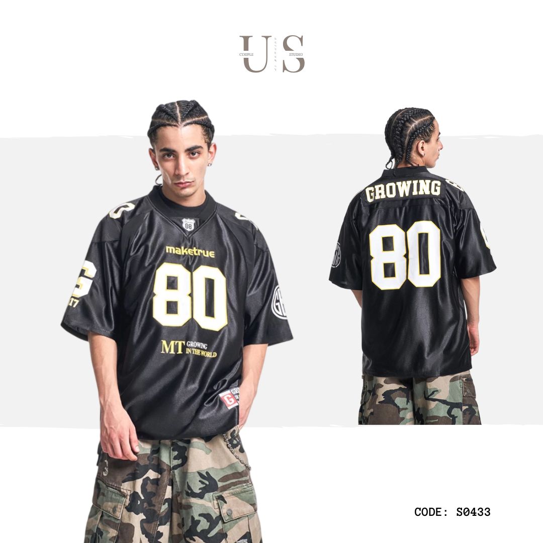 S0433 American-style loose-fitting quick-drying number 80 printed V-neck short-sleeved Jersey T-shirt