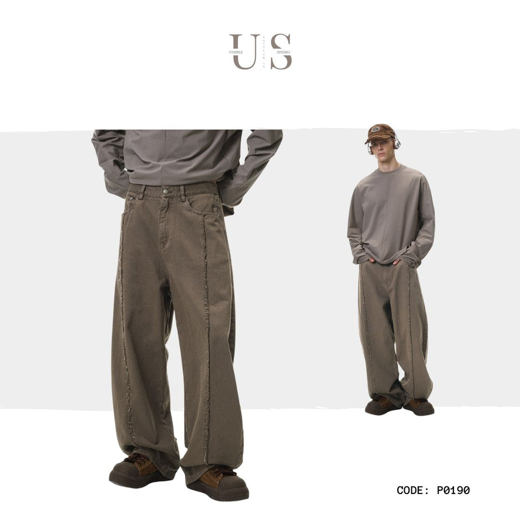P0190 American Deconstructed Washed Distressed Frayed Edge Cargo Pants