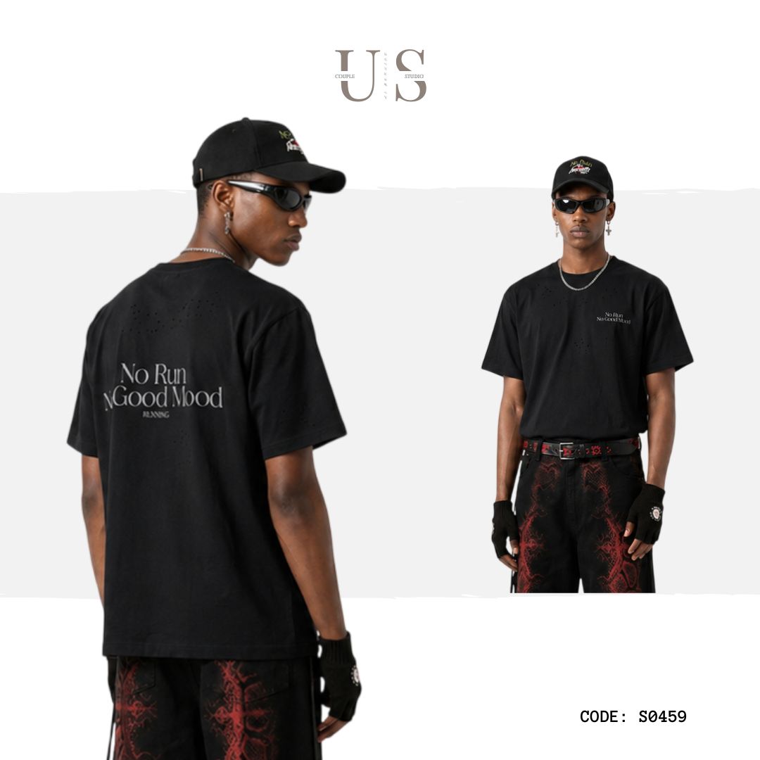 S0459 American-style distressed pure cotton reflective sports T-shirt