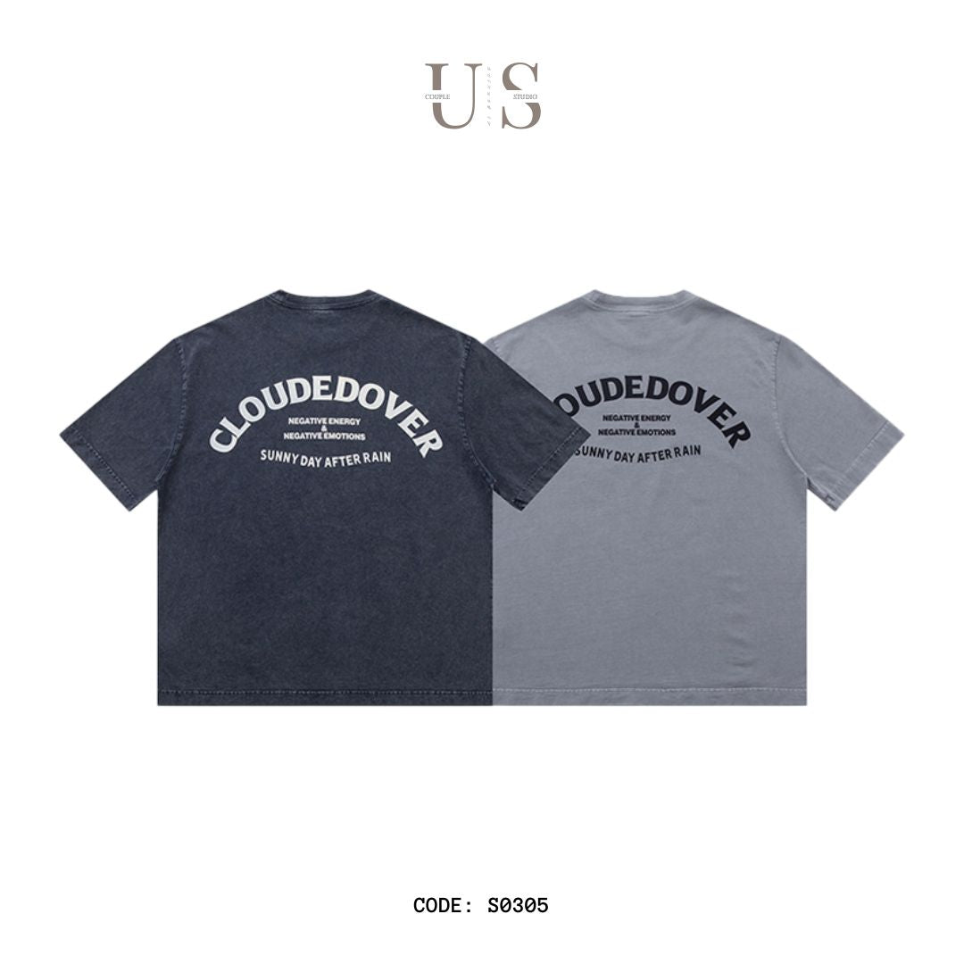 S0305 American retro oversize 300G Letter Print T-shirt