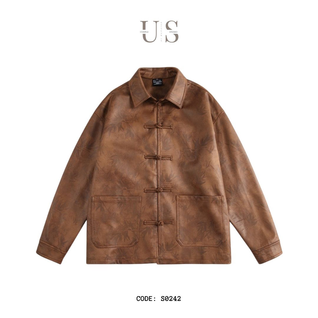 S0242 New Chinese style retro leather jacket long sleeve coat