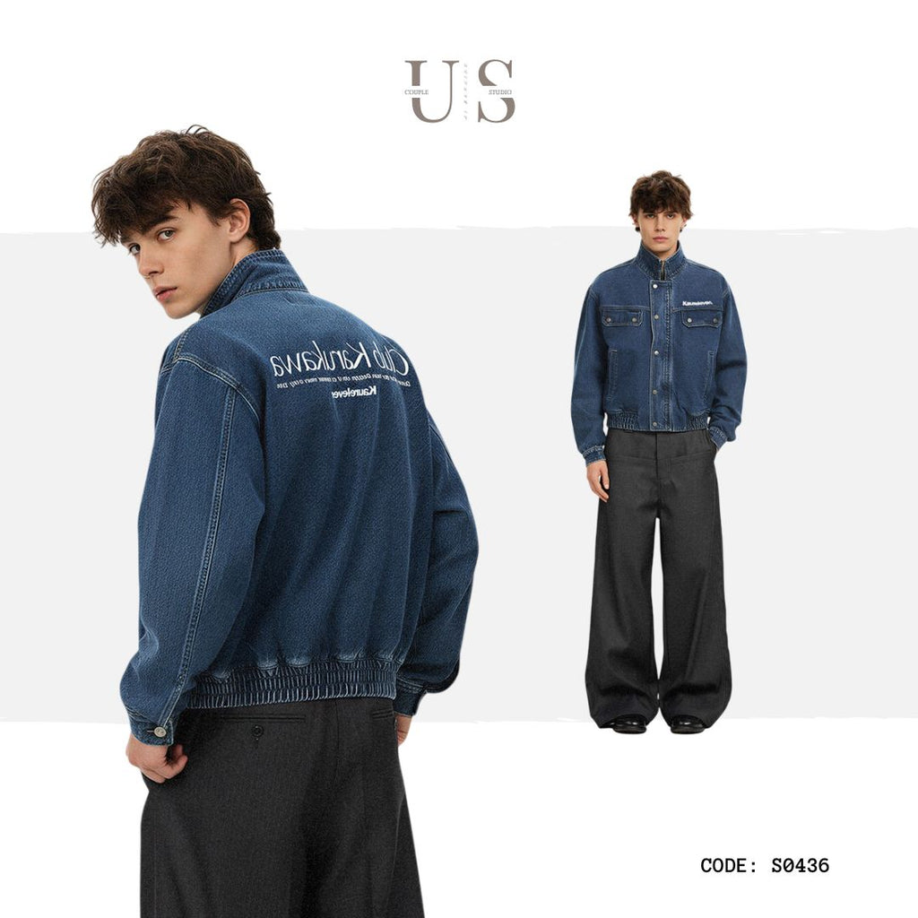 S0436 American Style Blue Short Wide Workwear Denim Jacket