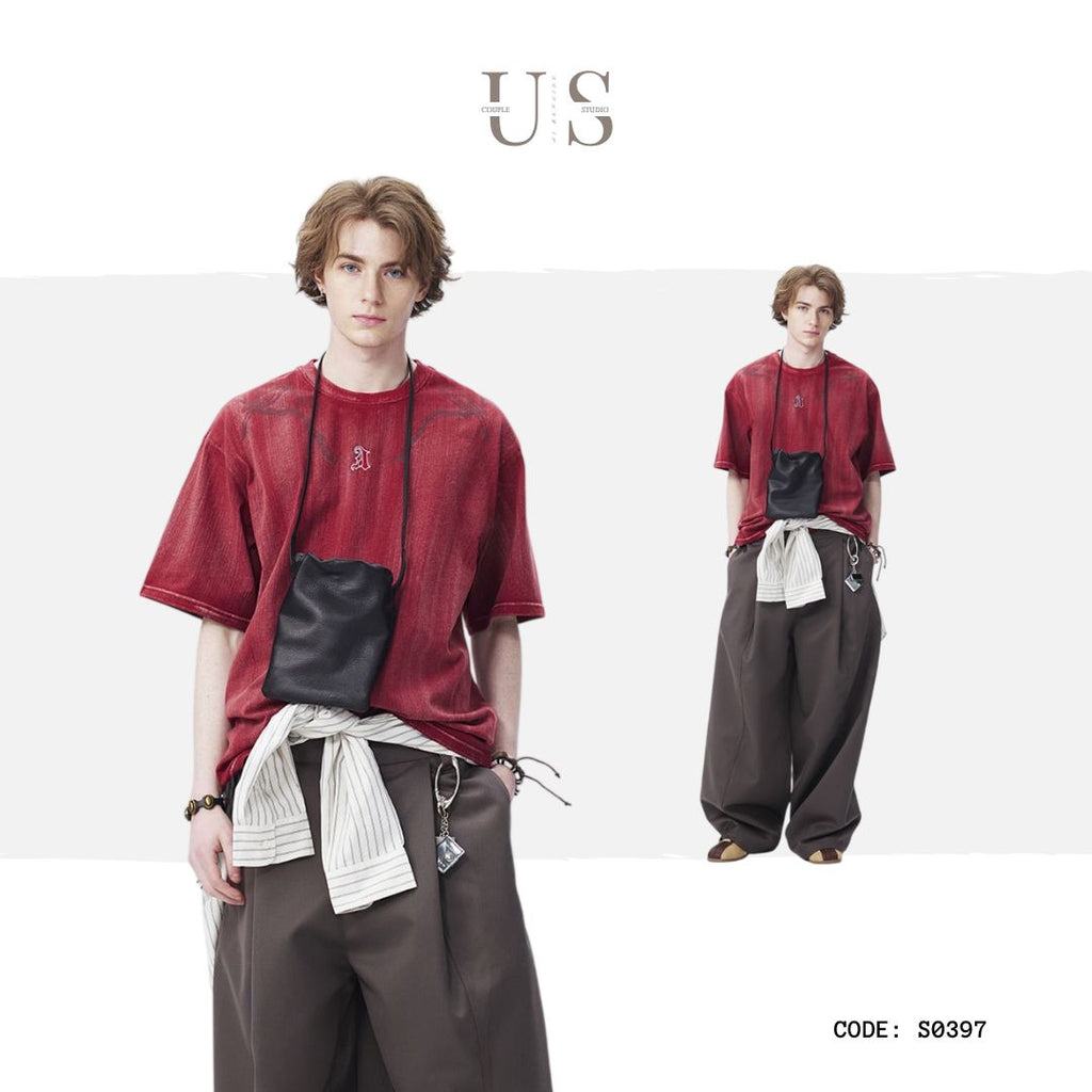 S0397 American Retro Distressed Short-Sleeve T-Shirt