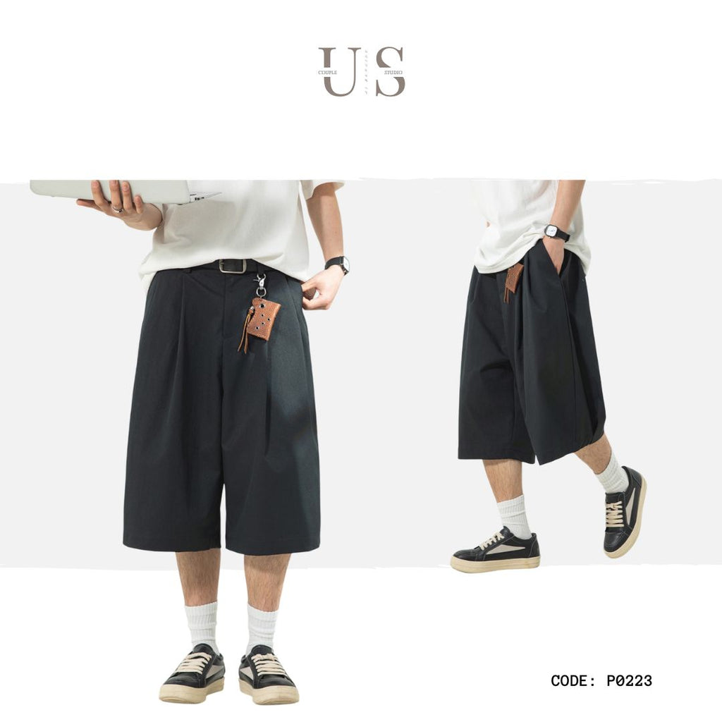 P0223 Japanese style Pleated design oversize men's casual shorts