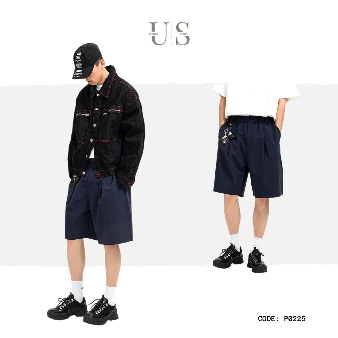 P0225 Japanese-style functional straight-leg wide-leg cargo pant shorts