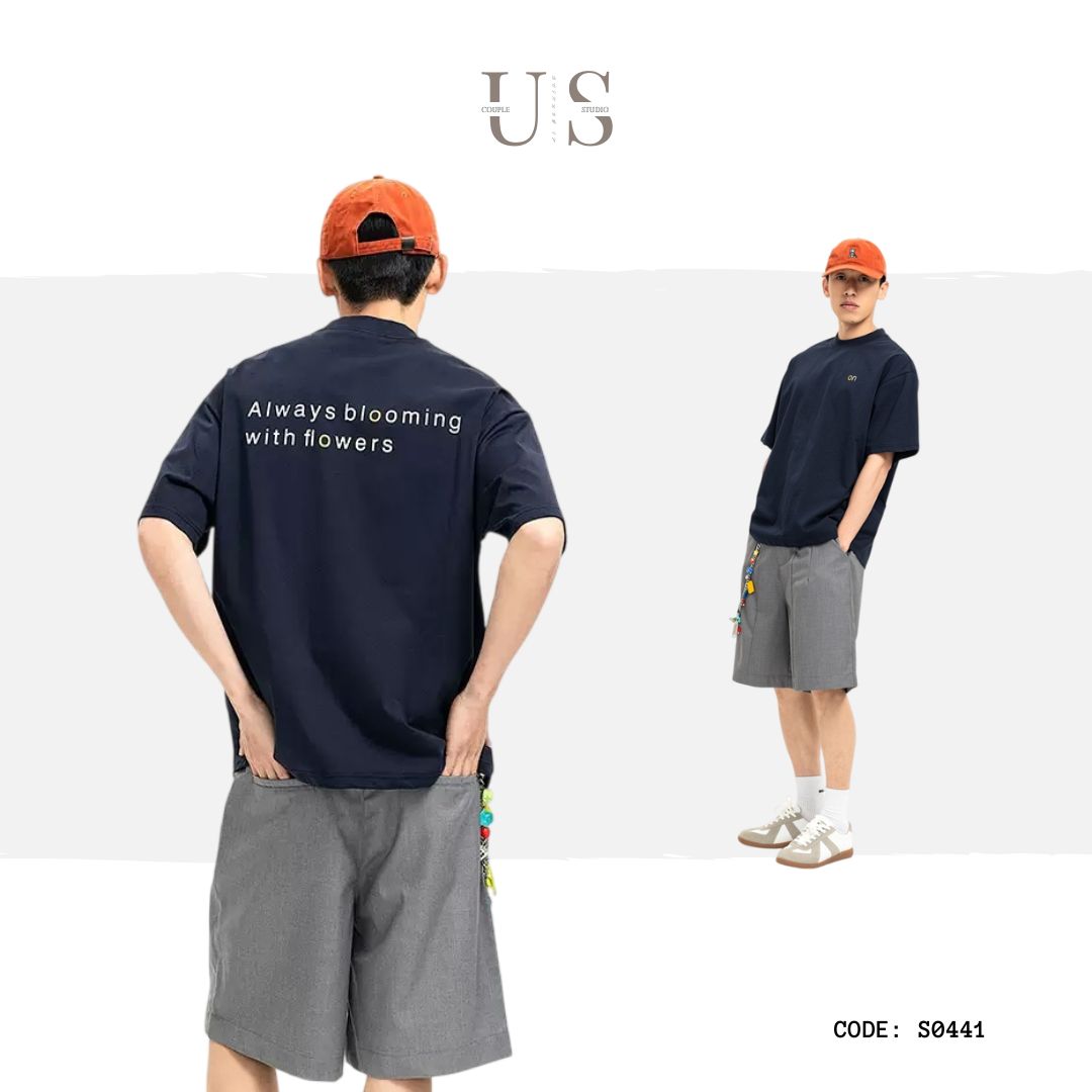 S0441 American Retro Simple Letter Print Trendy Short-Sleeve T-Shirt