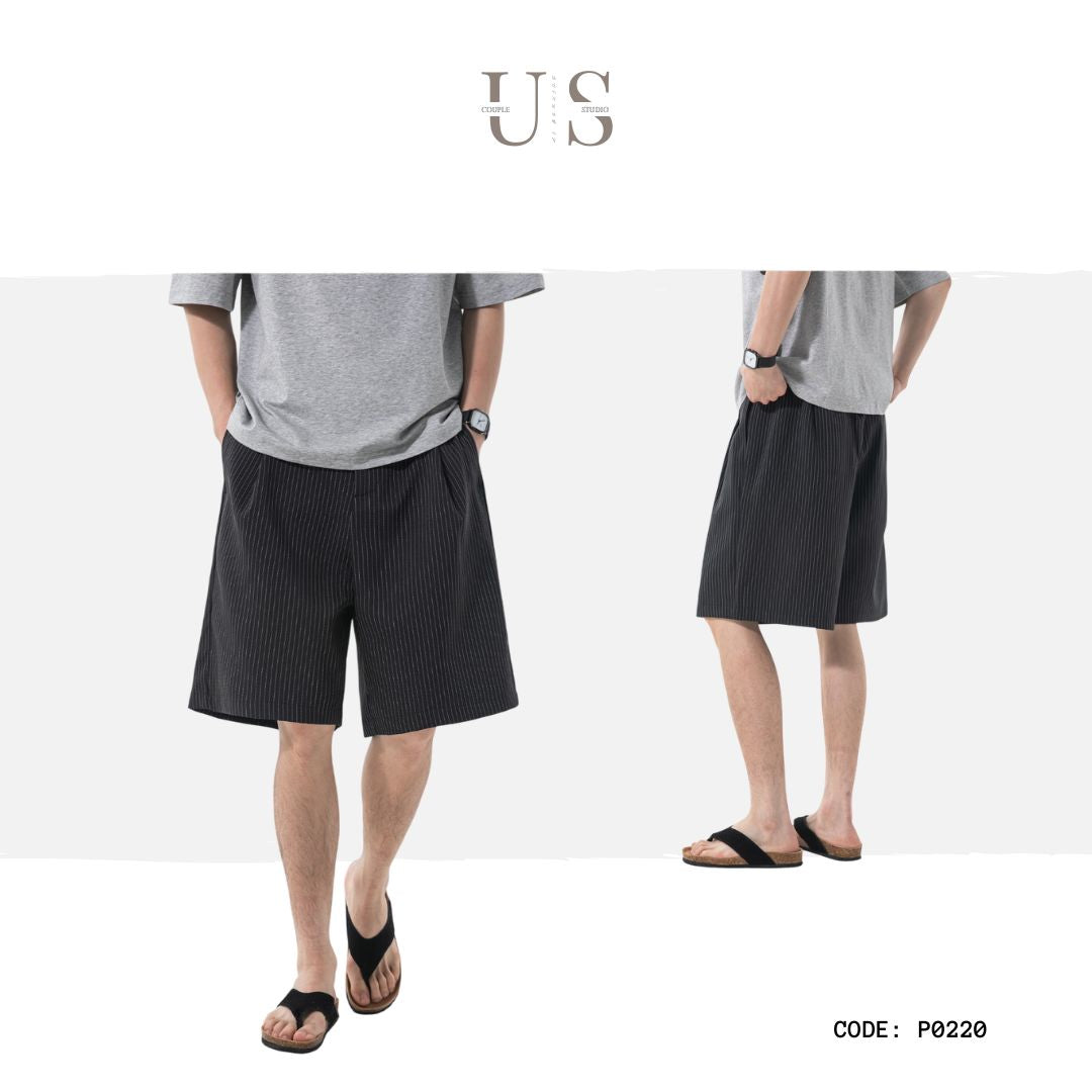 P0220 Japanese Retro Striped Textured Suit Shorts