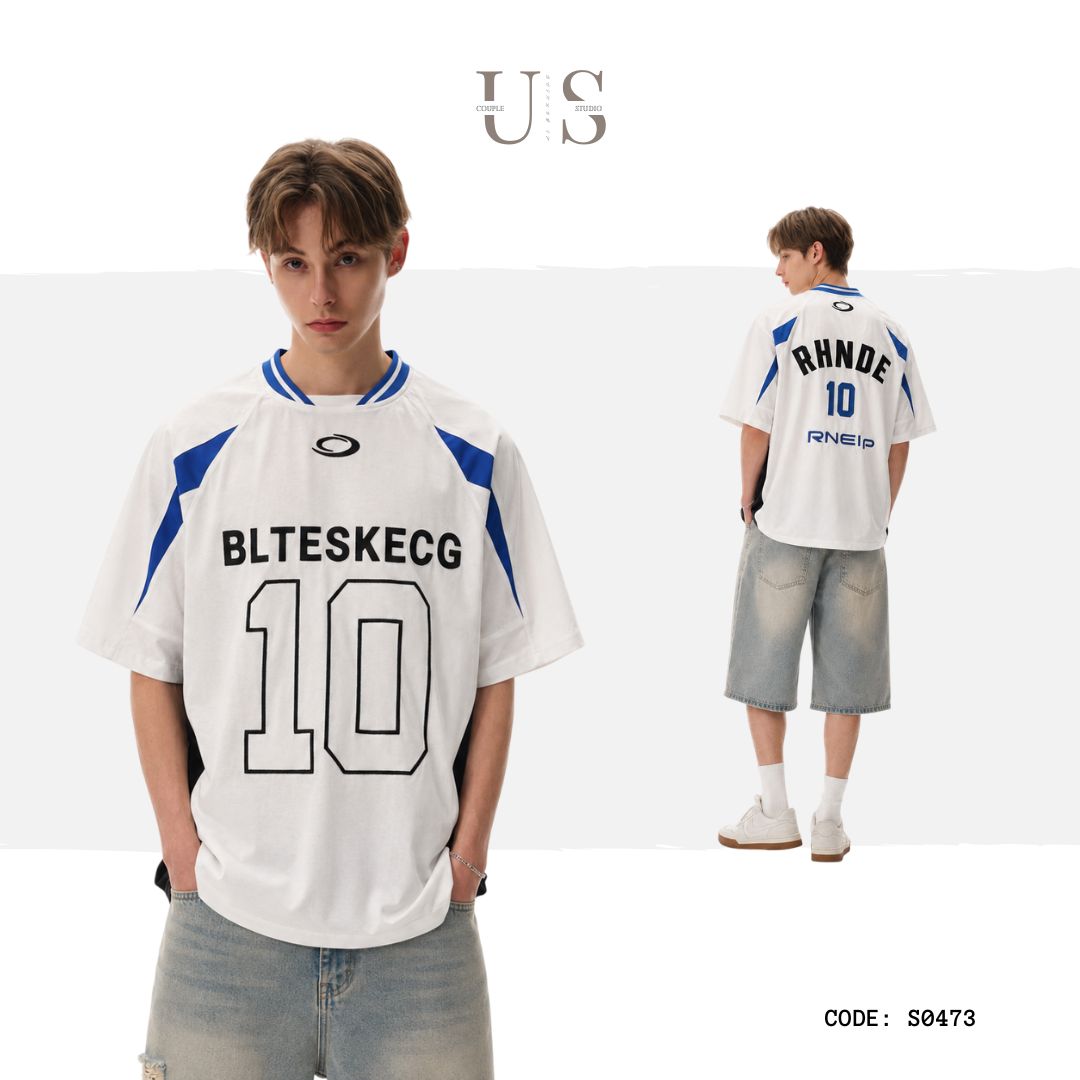 S0473 American Retro Style Color Block Football Sports T-Shirt