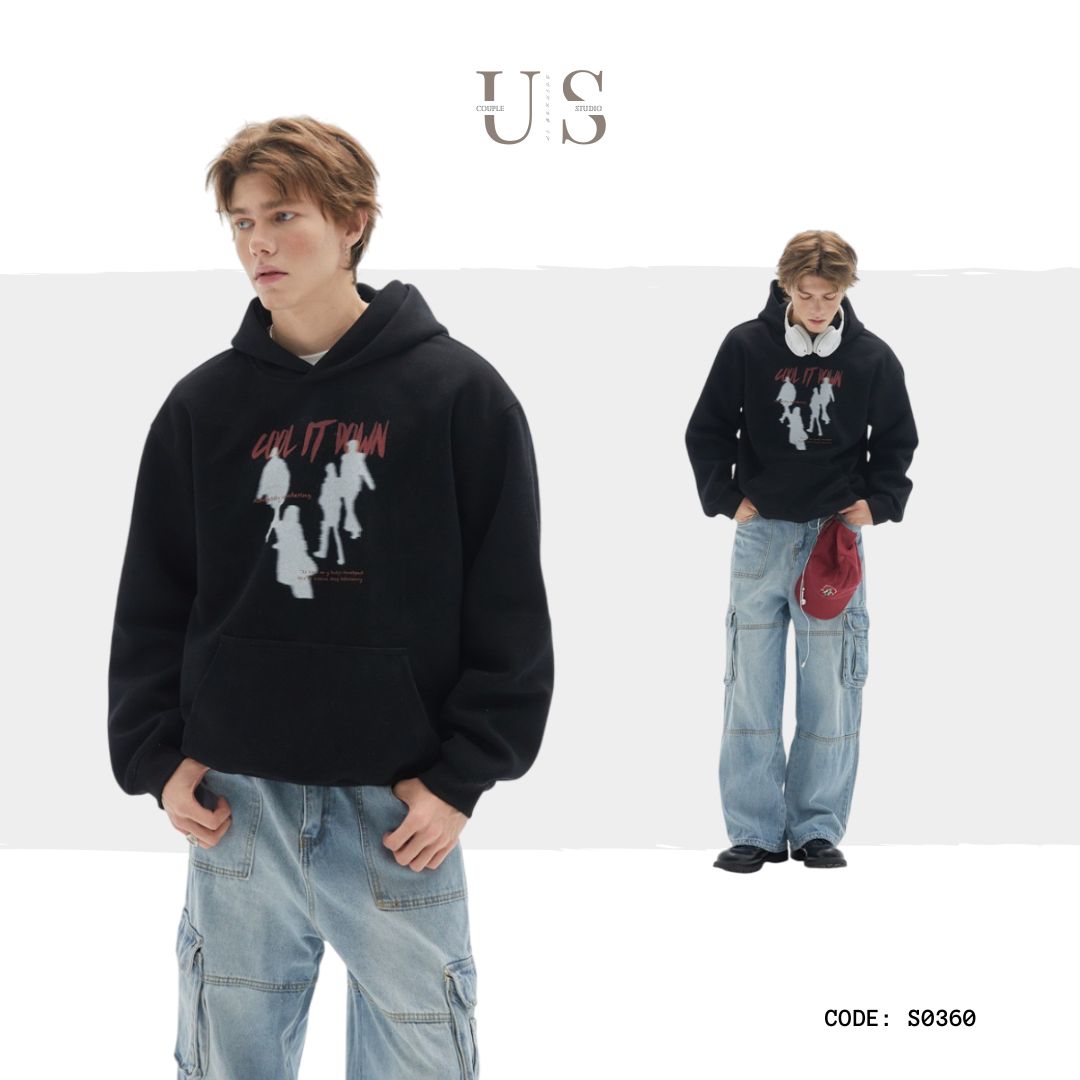 S0360 American style retro hooded loose youth campus style student hoodie