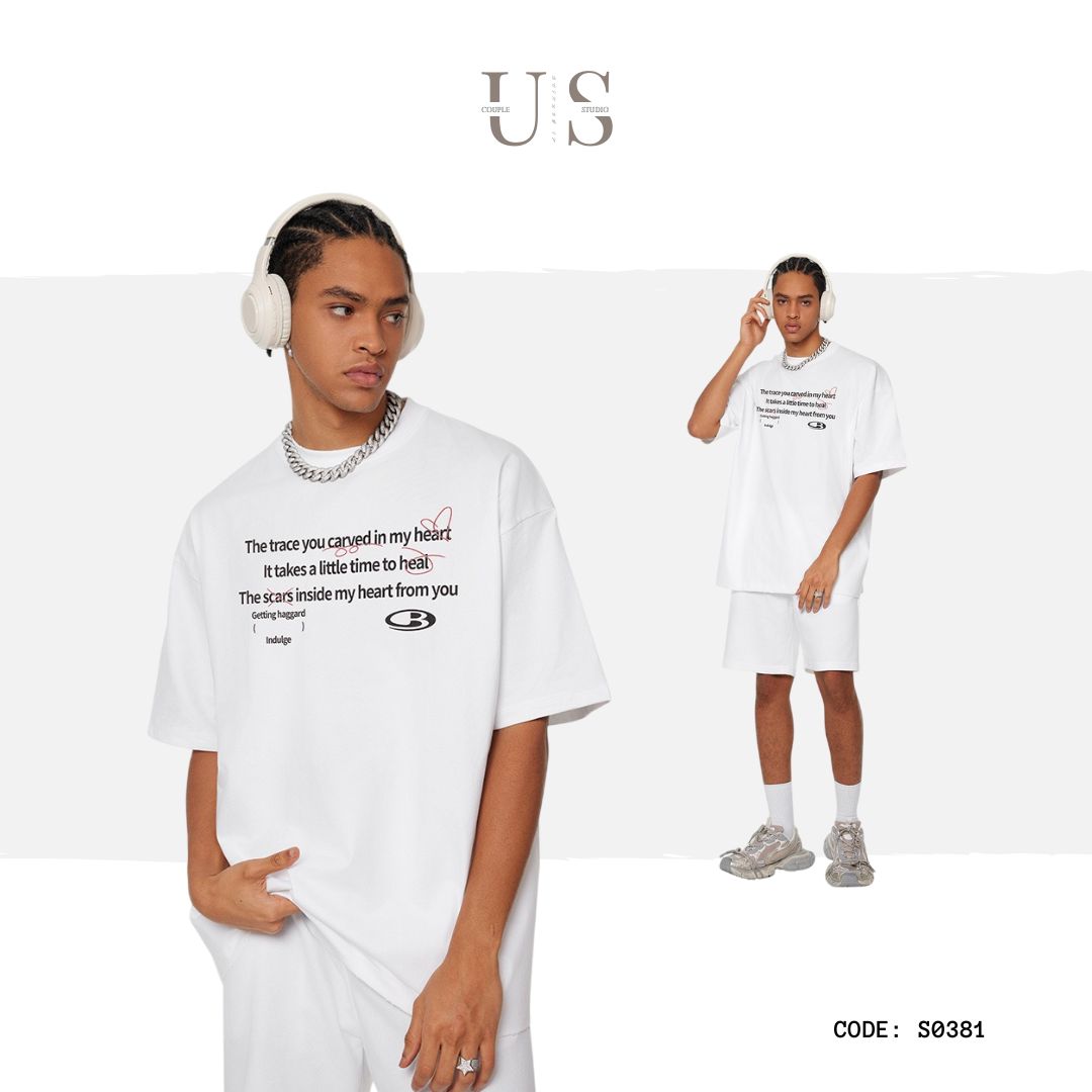 S0381 American style Sorona cool-feel loose-fitting crew neck trendy letter short-sleeved t-shirt