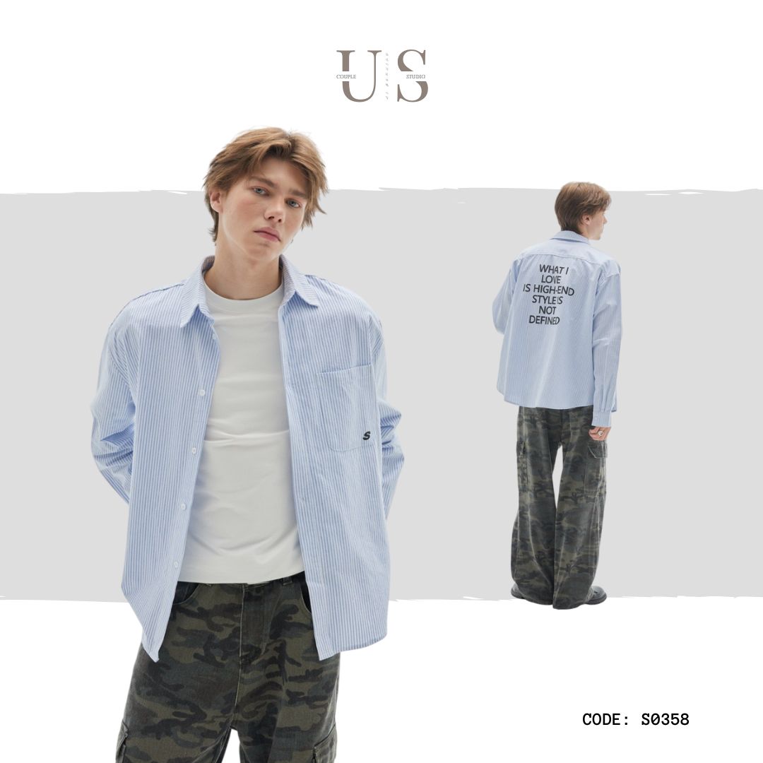 S0358 Japanese Cityboy Retro Striped Loose Casual Cotton Long-sleeved Shirt