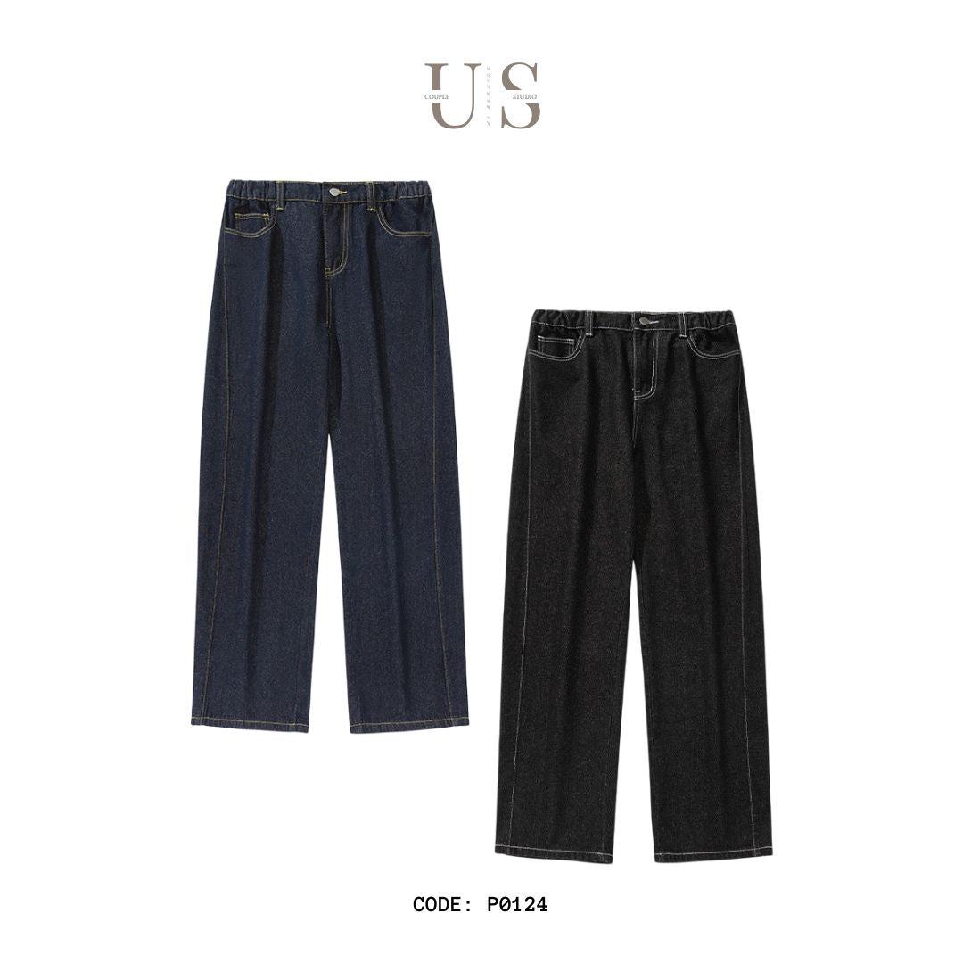 P0124 Japanese split silhouette retro straight loose denim trousers