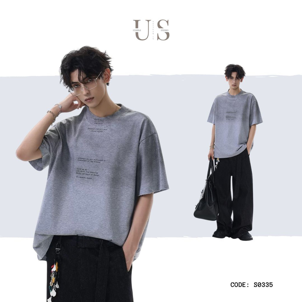 S0335 American style high-grade gradient color letter destruction short-sleeved T-shirt