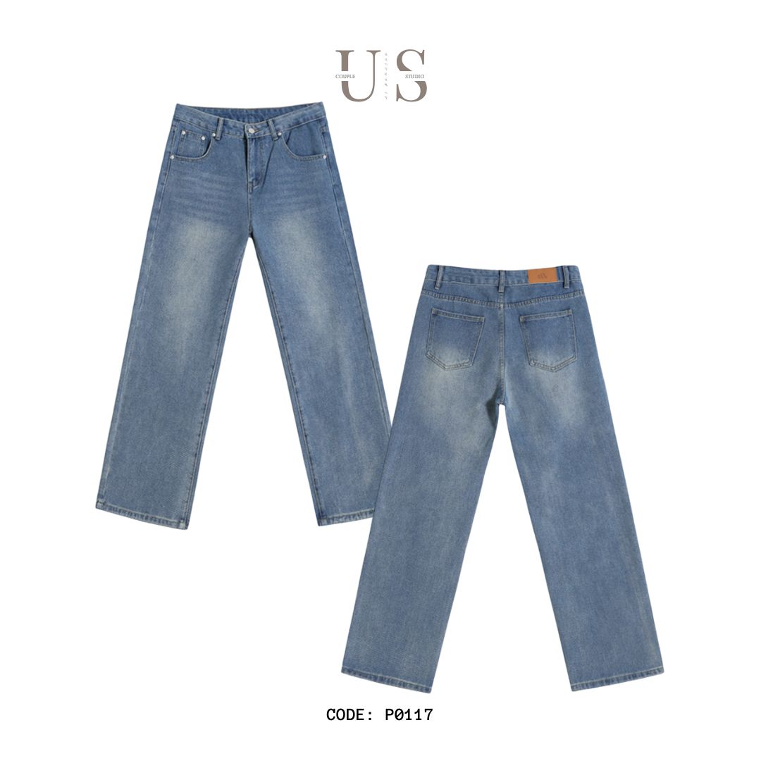 P0117 American Vintage Light Blue Straight Leg Loose Jeans
