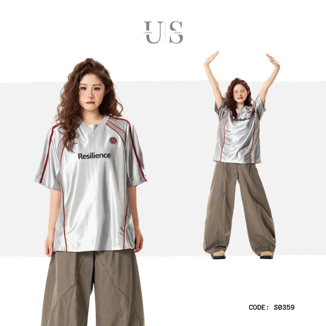 S0359 American style sports oversize V-neck spliced mesh quick-drying short-sleeved T-shirt