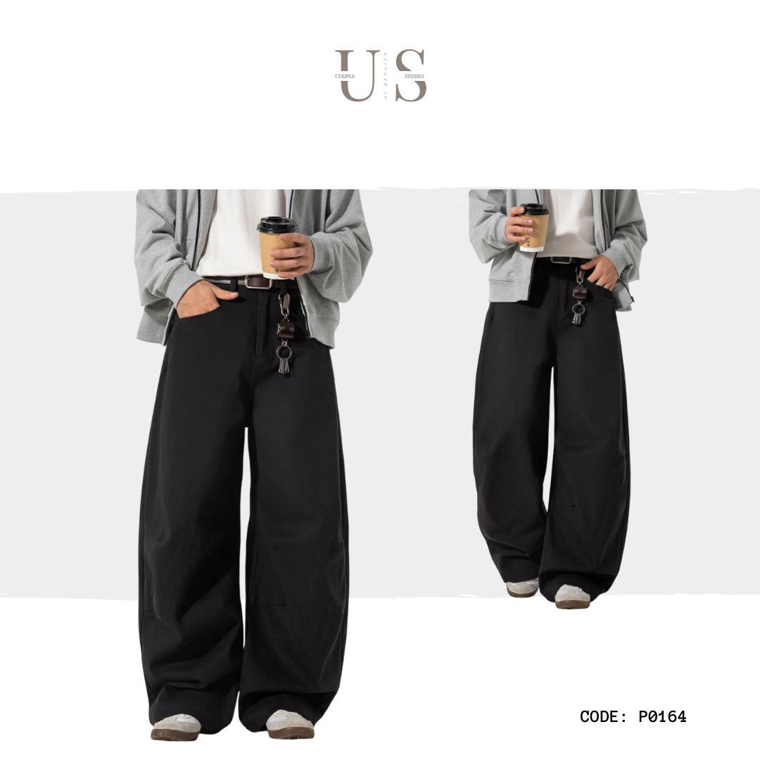 P0164 American retro pleated structure machete new style silhouette trendy casual pants loose straight long pants