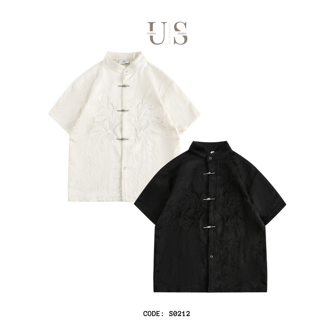 S0212 New Chinese style stand collar embroidered short sleeve shirt