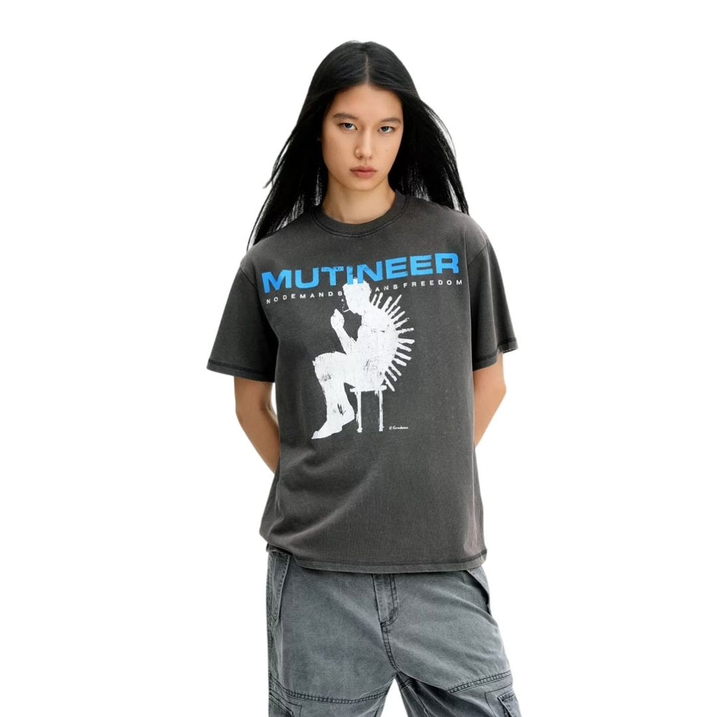 S0487 American Retro Street-Style Washed & Distressed Graphic T-Shirt