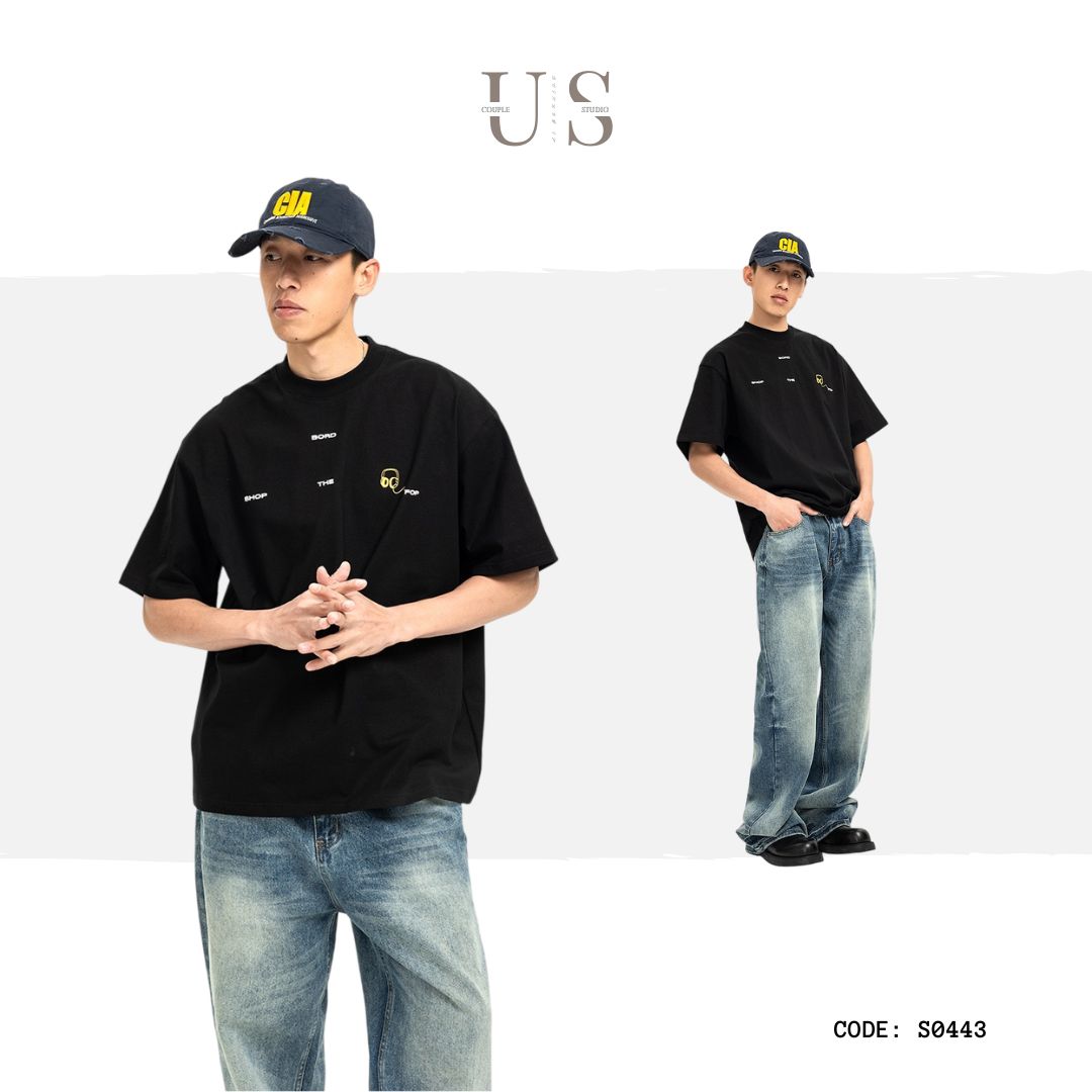 S0443 American retro lettering minimalist short-sleeved T-shirt