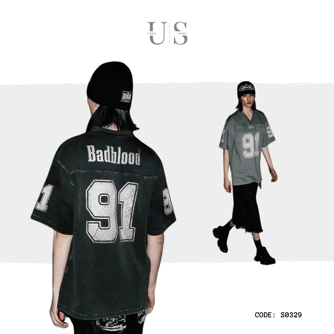 S0329 Badblood American textured tie-dye V-neck jersey T-shirt loose niche street style handsome short-sleeved top