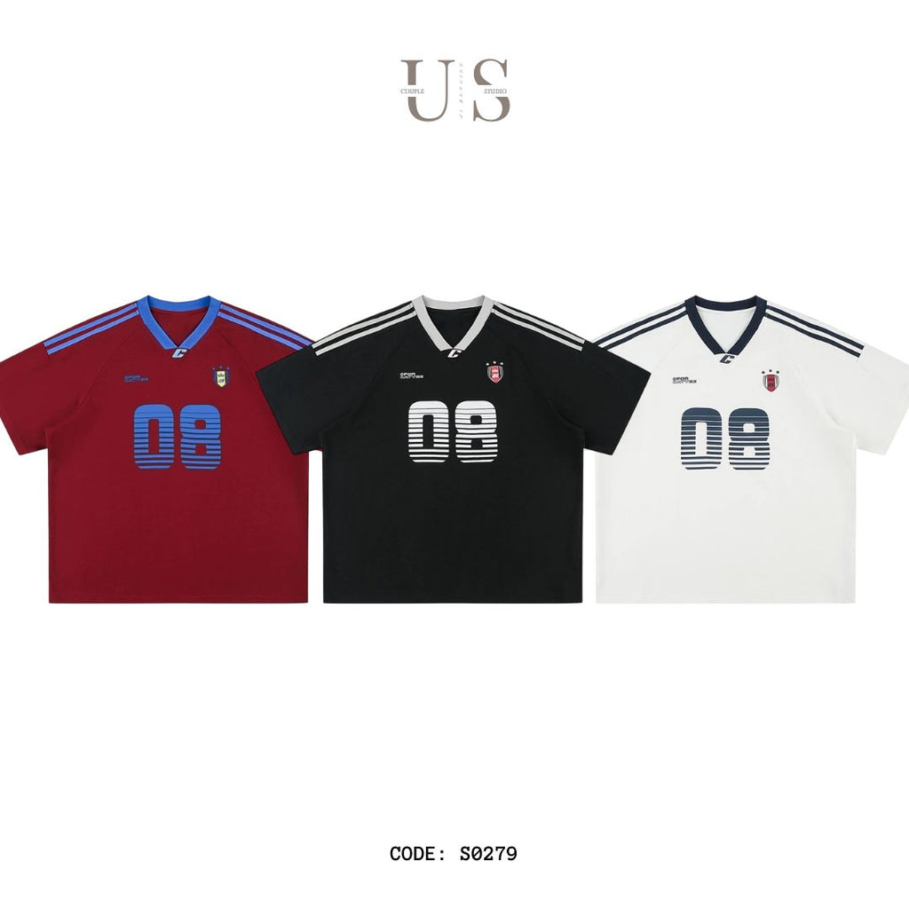 S0279 New American Retro Stripe Raglan Printed Short Sleeve T-shirt