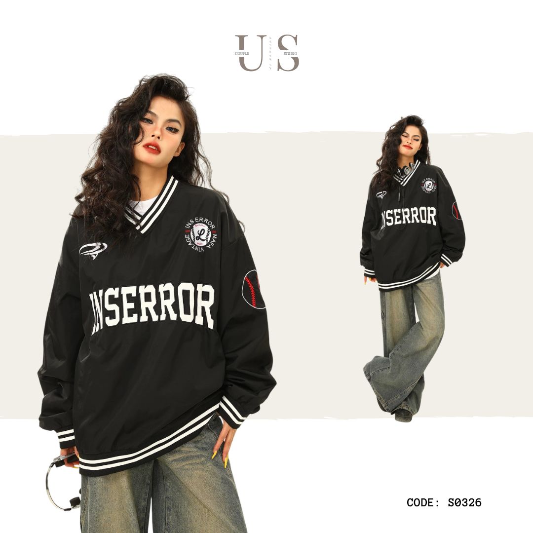 S0326 American style letter embroidered v-neck pullover sports baseball jacket sweater