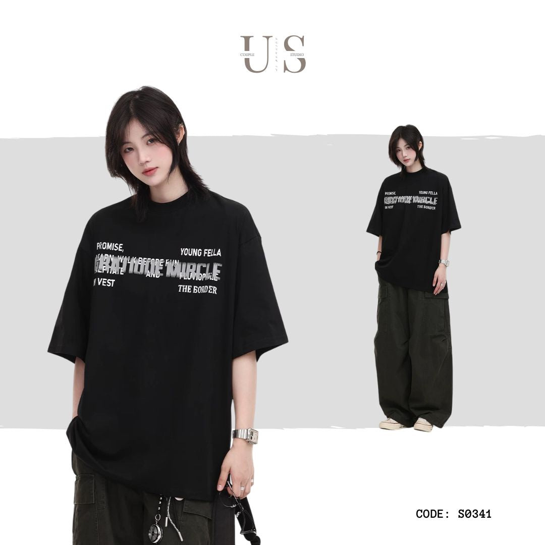 S0341 American retro letter print round neck short sleeve T-shirt