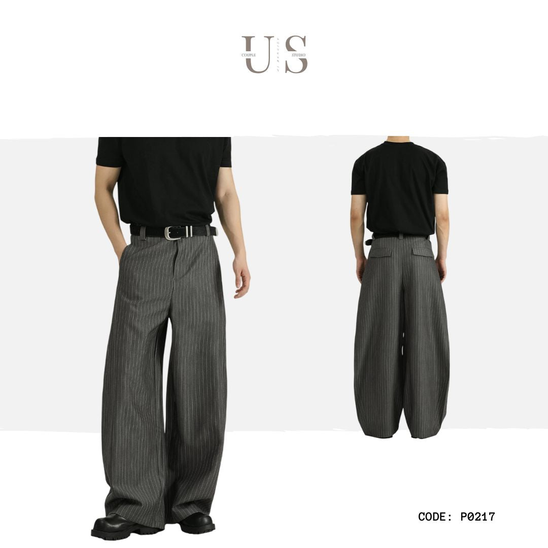 P0217 American retro curved line design loose wide-leg casual trousers