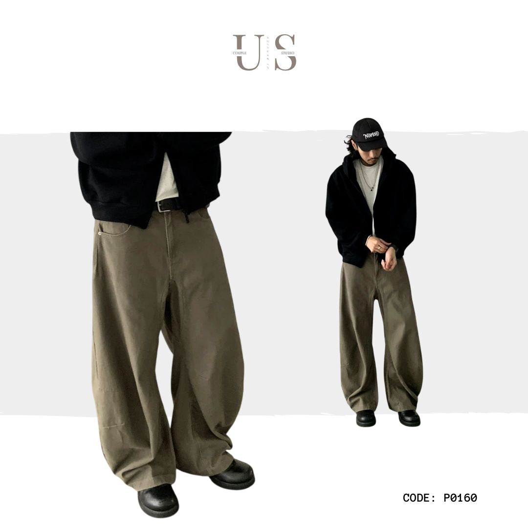 P0160 American oversized wide-leg denim scimitar pants