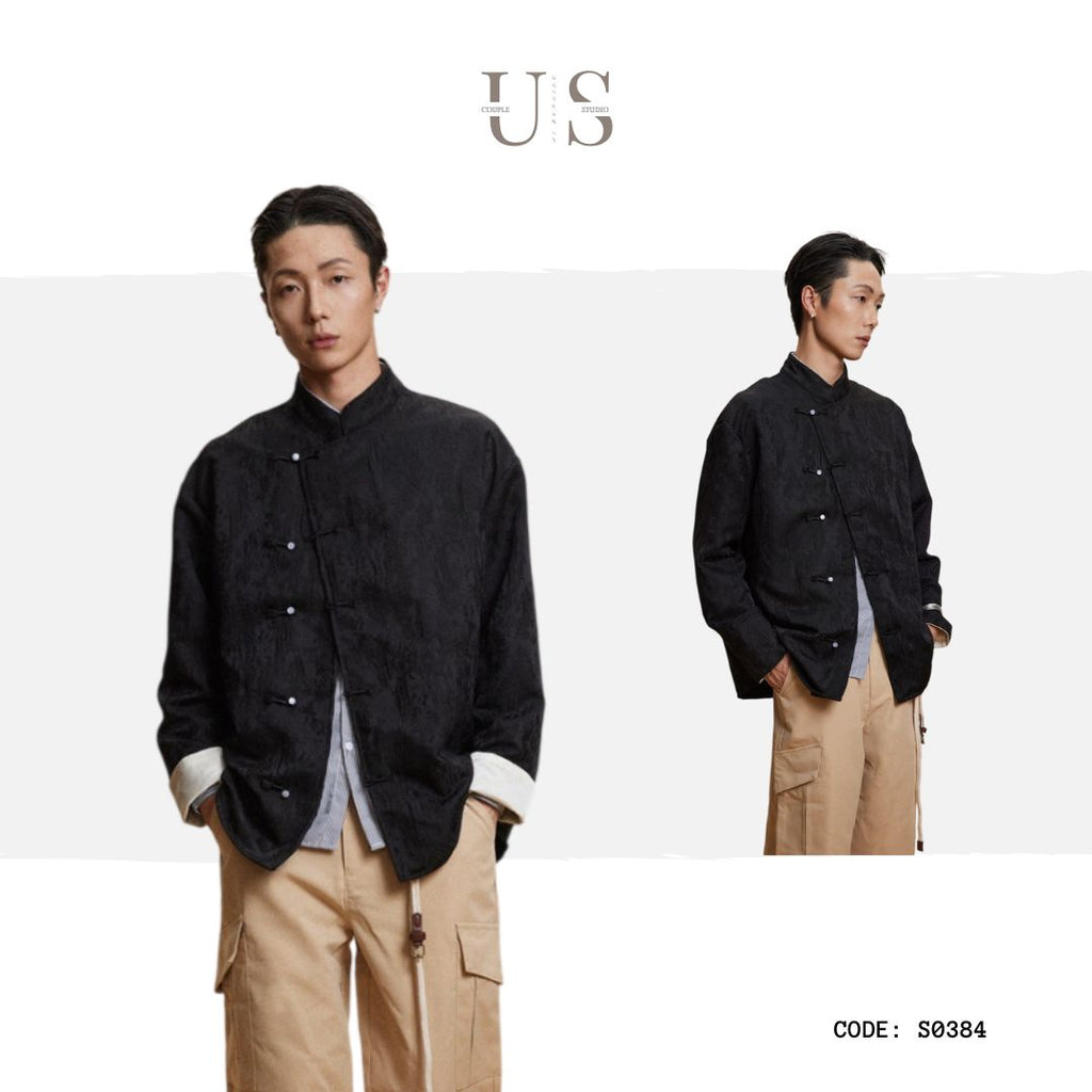 S0384 Chinese Style Stand Collar Top Unisex Loose Fit Design Shirt Jacket