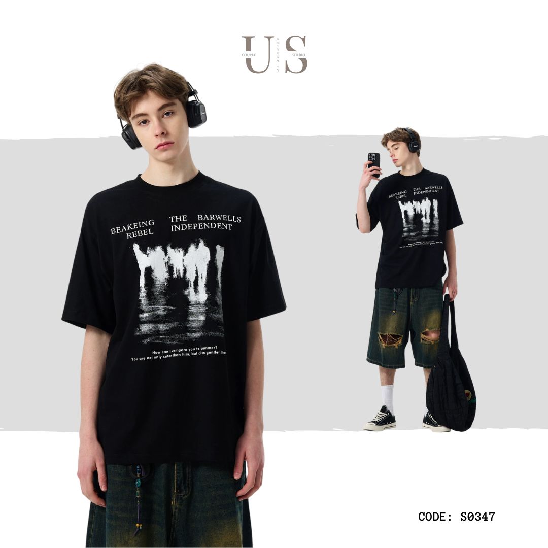 S0347 American Style Retro Simple Printed Loose Short Sleeve T-Shirt