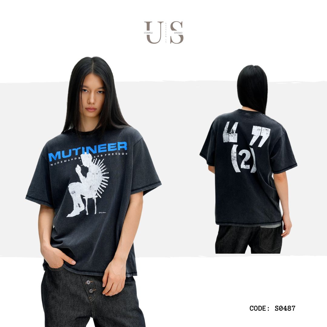 S0487 American Retro Street-Style Washed & Distressed Graphic T-Shirt