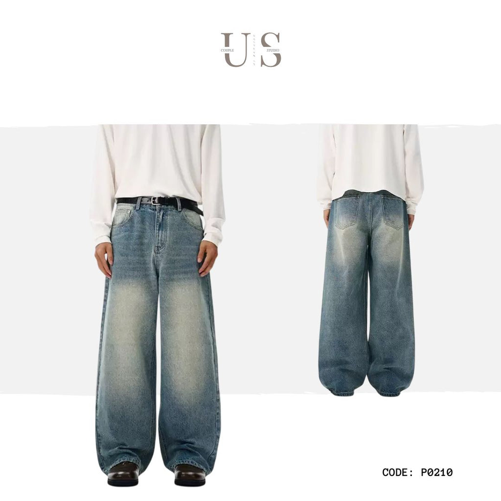 P0210 American-style loose-fitting retro washed gradient cleanfit straight leg jeans