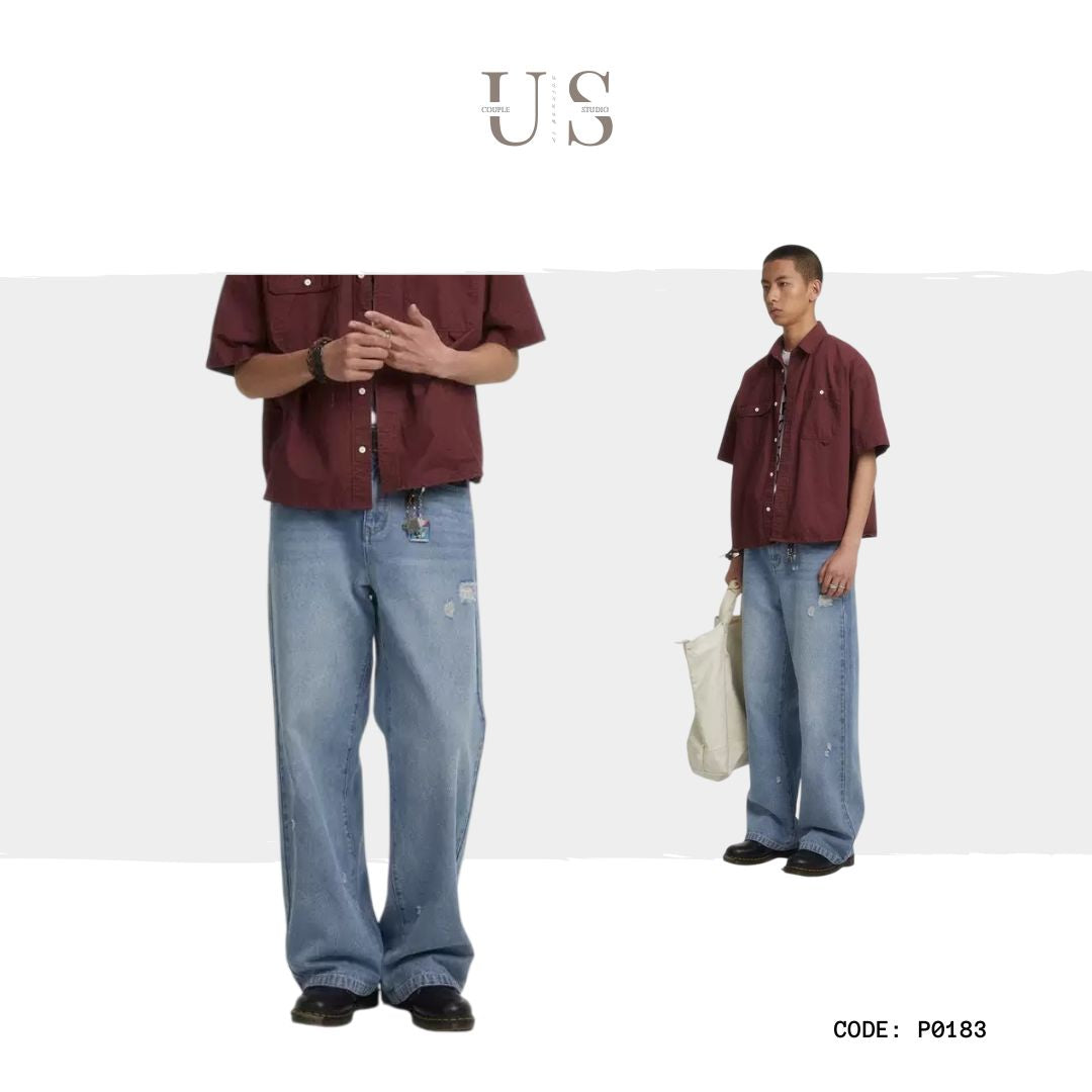 P0183 American Style Fashion New Retro Ripped Straight Jeans